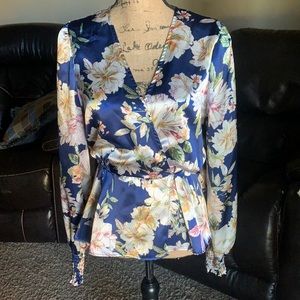 Blue floral long sleeve blouse